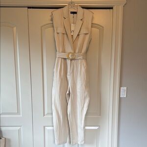 Zara Cream Blazer Collar Jumpsuit with Belt
